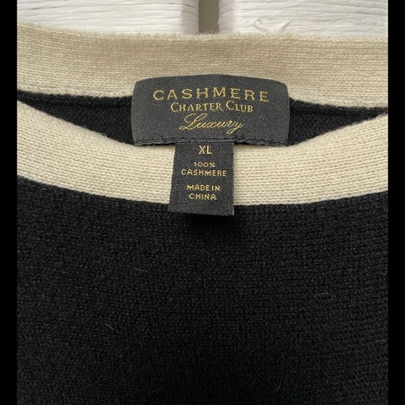 Charter Club 100% Cashmere *Mended* Black Ivory Sweater XL - Picture 1 of 7